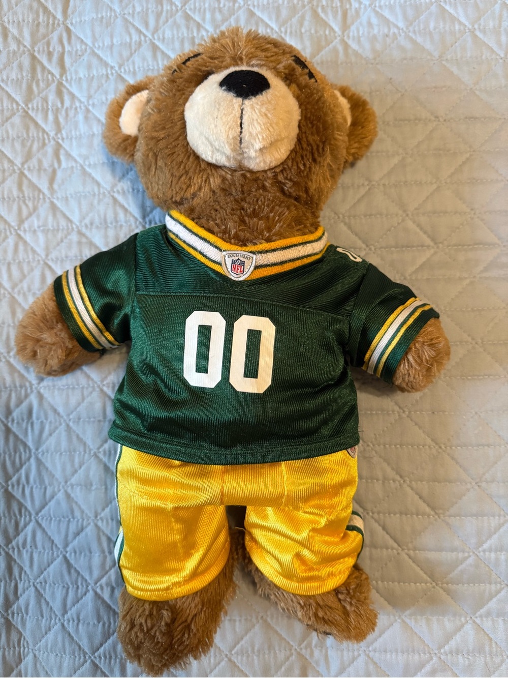 NFL Brown Plush Bear in Green & Yellow Jersey